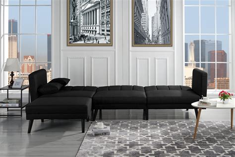 Mid Century Modern Style Linen Fabric Sleeper Futon Sofa Living Room L