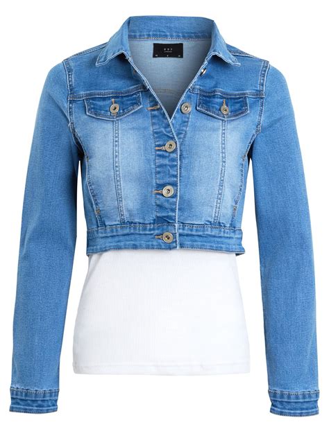 Womens Size 14 12 10 8 6 Stretch Fitted Denim Jacket Jean Crop Jackets