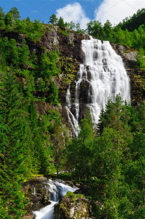 Tall Norwegian Waterfall High Quality Nature Stock Photos ~ Creative Market