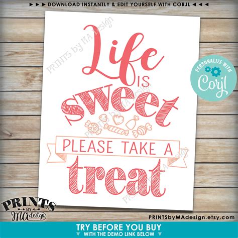 Life Is Sweet Please Take A Treat Sign Candy Bar Printable Etsy