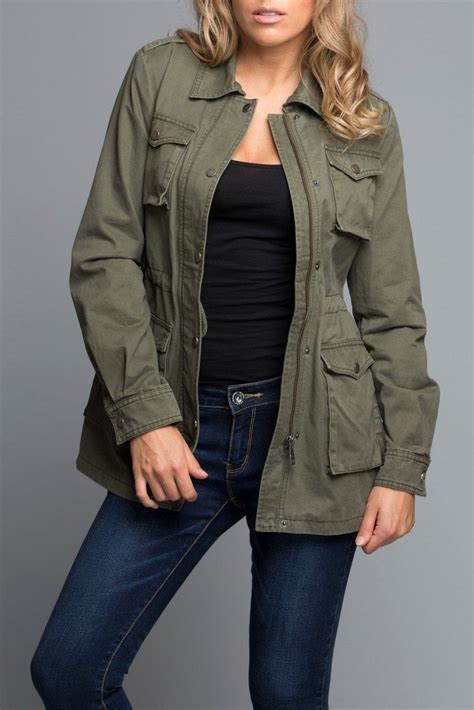 Cotton Utility Jacket In Olive Cotton Twill Jacket Womens Utility
