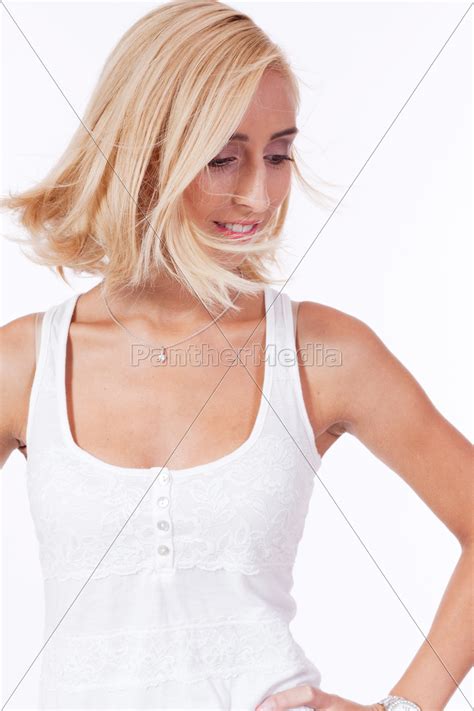 Junge Attraktive Schlanke Blonde Frau Portrait Lachend Stockfoto 10216401 Bildagentur