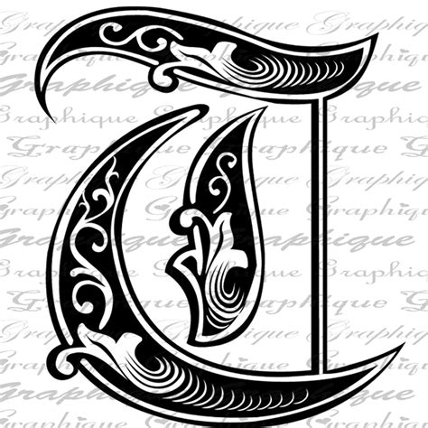 Letter Initial T Monogram Old Engraving Style Type Text Graffiti