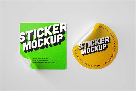 Sticker Mockup Set On Yellow Images Creative Store