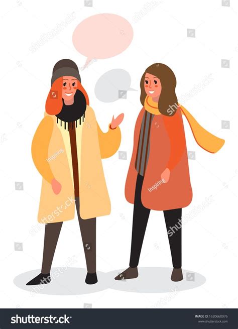 Two Women Talking To Each Other With Speech Bubbles In The Sky Behind