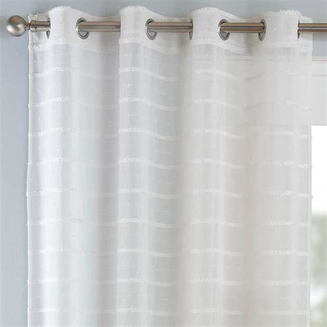 Cream Voile Curtain Panels Pom Pom Stripe Tufted Sheer Eyelet Voiles