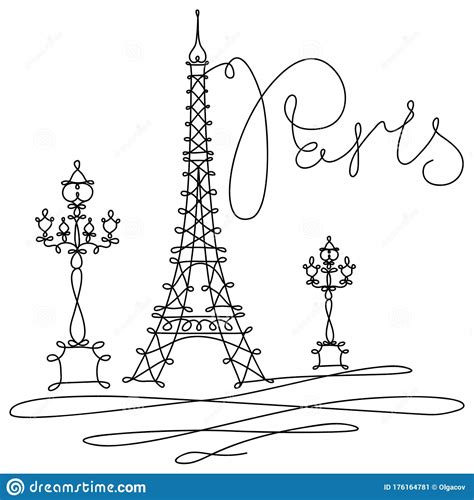 One Line Sketch Of Eiffel Tower In Paris Stock Vector Illustration Of