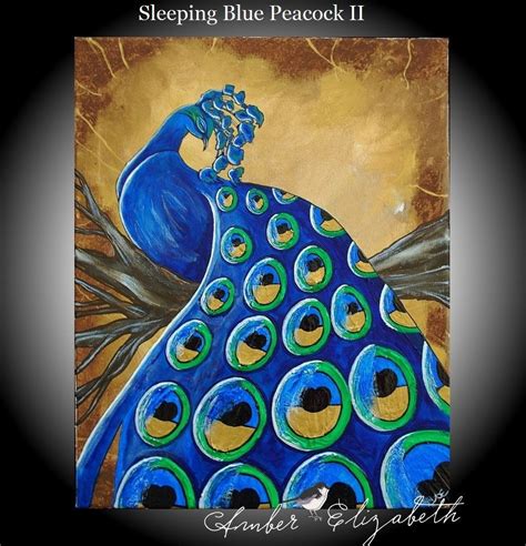 Original Painting 16 X 20 Sleeping Blue Peacock Ii Amber Elizabeth Art