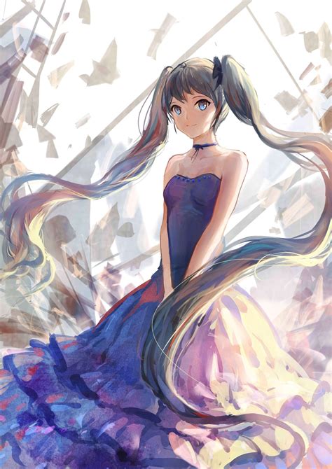 Illustration Long Hair Anime Anime Girls Dress Vocaloid Hatsune Miku Twintails