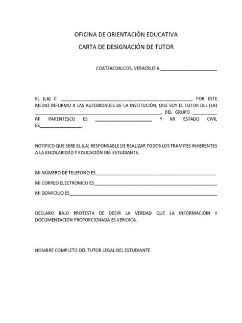 Carta De Designación De Tutor Pdf