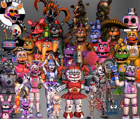 All Fnaf Animatronics 1 3 Together All Fnaf Characters By Photos