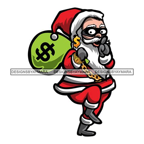 Gangster Santa Claus Gangsta Gold Chain Money Bag Cash Ts Surprise