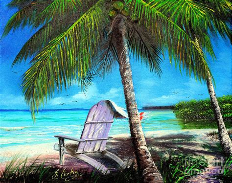Beach Scene With Palm Tree And Chairsindigobloomdesigns