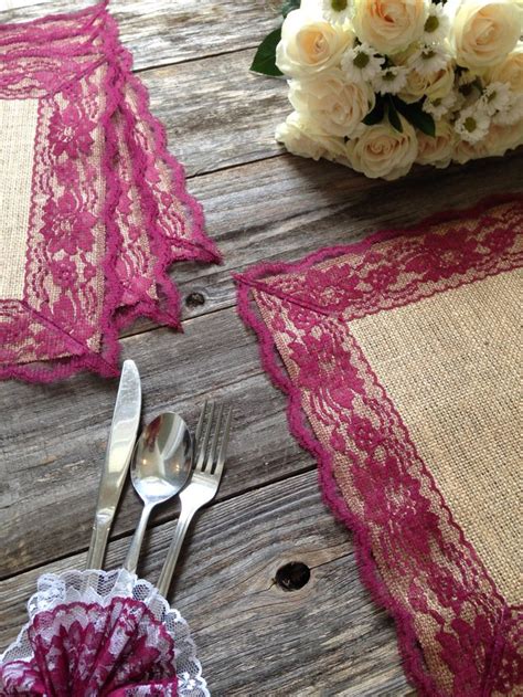 Burlap Placemats With Burgundy Redwine Lacecountry Etsy Canada
