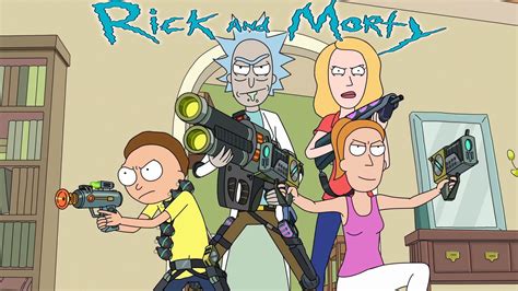 Rick Sanchez Morty Smith Summer Smith Beth Smith With Weapons Hd Rick