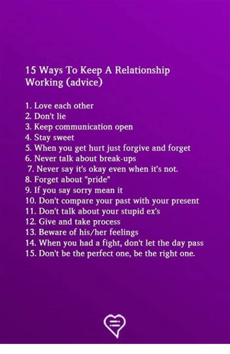 15 Ways To Keep A Relationship Working Advice 1 Love Each Other 2 Dont