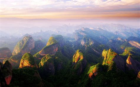 Wallpaper Sunlight Landscape Forest Mountains Sunset China Hill