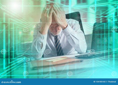 Portrait Of Overworked Businessman Multiple Exposure Stock Image