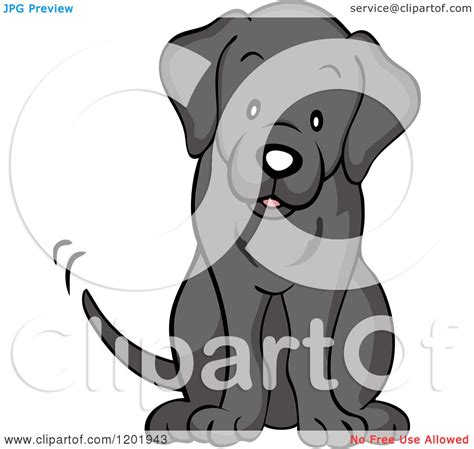 Cartoon Of A Cute Black Labrador Dog Sitting And Wagging His Tail
