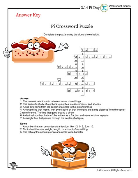 No numbers are given, so the player must use his or her powers of deduction to solve the clues, which describe words with a given. Pi Day Crossword Puzzle - ANSWER KEY | Woo! Jr. Kids ...