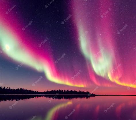 Premium Photo Northern Lights Over Lake Aurora Borealis With Starry