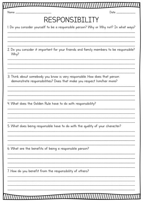 Responsibility Worksheets For Adults