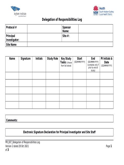 Division Of Aids Daids Delegation Of Duties Log Template Doc Template