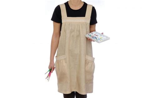 Natural Linen Overalls Linen Apron Dress Tunic Linen Apron Japanese Apron Full Apron Womens