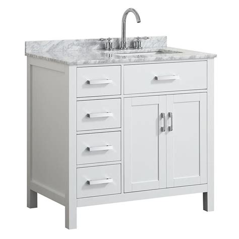 Belmont Decor Hampton 37 In White Single Sink Bathroom Vanity With White Natural Marble Top At