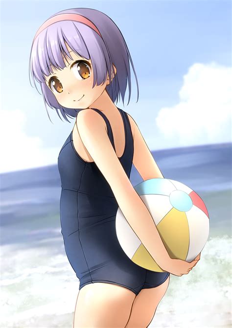Shibacha Original Commentary Request Highres 1girl Arms Behind Back Ass Ball Bare Arms
