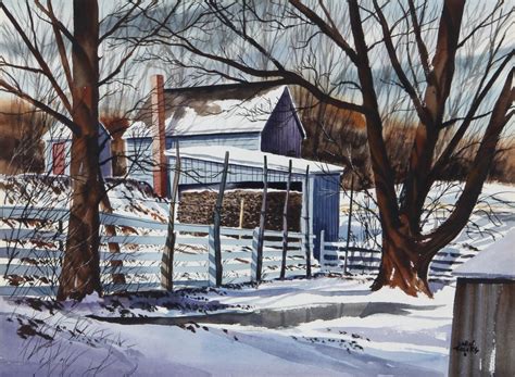 John Rogers Watercolor Of Rural Winter Landscape Jun 30 2013