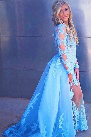 Sexy Long Sleeve Prom Dress With Lace Appliques Long Formal Dress With