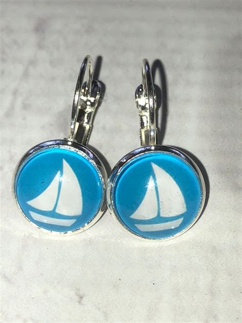 Sailboat Lever Back Earrings Nautical Jewelry Birthday Gift Etsy