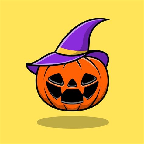 Premium Vector Cute Witch Pumpkin Halloween Cartoon Vector Icon Illustration