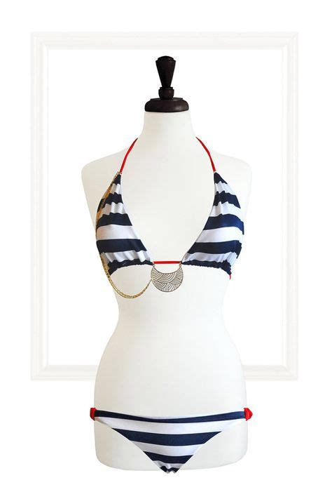 Nautical Stripe Bikini With Gold Chain And By Swoonerieswim 8000