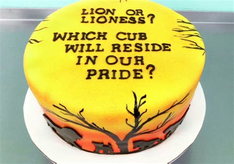 Lion themed gender reveal cake. | Gender reveal cake, Gender reveal shower, Gender reveal