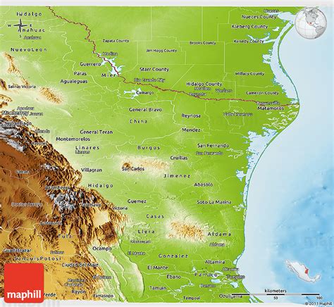 Physical Panoramic Map Of Tamaulipas