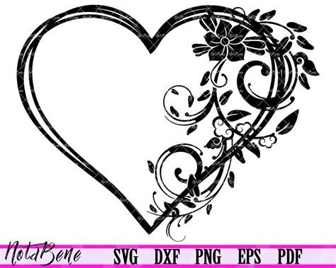 Floral Heart Svg Cut File Leaf Flowers Heart Clipart Svg Etsy