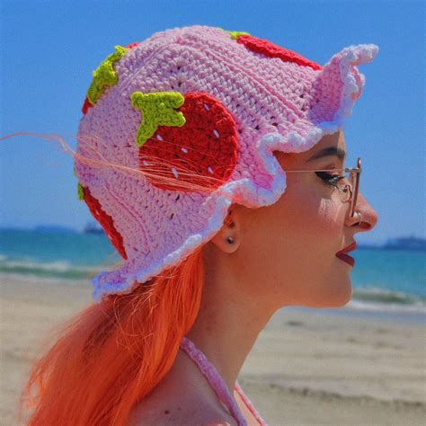 Strawberry Bucket Hat Crochet Pattern Pdf Download Etsy