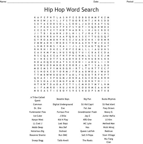 Hip Hop Word Search Printable Word Search Printable