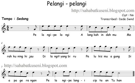 Not Balok Lagu Anak-anak Indonesia Pelang-pelangi - sahabatku seni