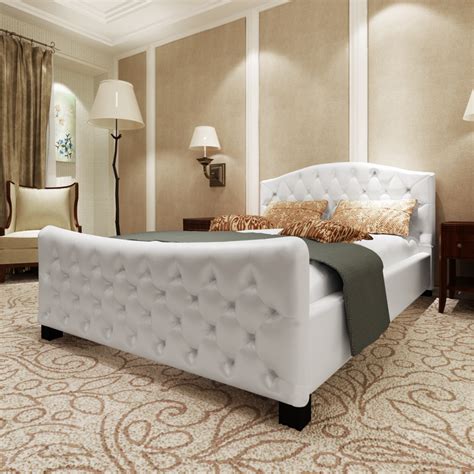 Bett 140 cm x 200 cm; Luxus Kunstlederbett Bett 140 cm weiß + Matratze ...