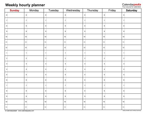Free Hourly Planners In Pdf Format Templates
