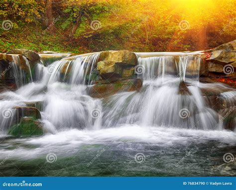 Rapid Mountain River In Autumn At Sunset Stock Photo Image Of River