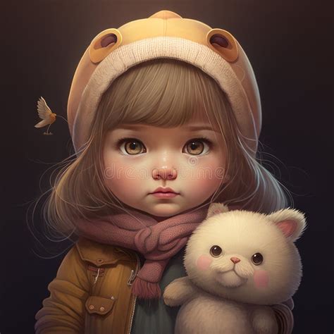A Cute Girl With Teddy Bear High Resolution Image Generative Ai Stock