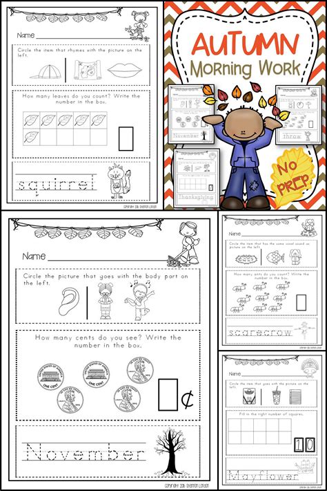 Kindergarten Morning Busy Work Autumn Writing Thinking And Math No
