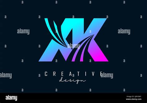 Creative Colorful Pink And Blue Letter Xk X K Logo With Leading Lines And Road Concept Design