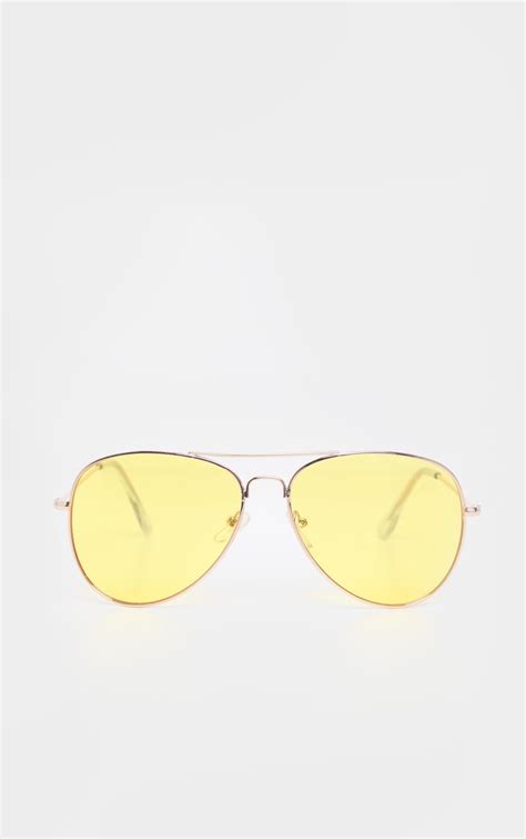 Yellow Lens Aviator Sunglasses Accessories Prettylittlething Aus
