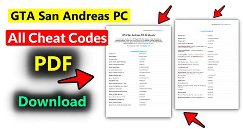 Gta San Andreas Pc Full Cheats Pdf Download