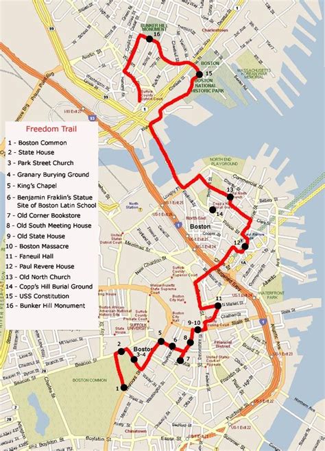 Mapa Del Freedom Trail En Boston Freedom Trail Map Freedom Trail Boston Boston In The Fall In